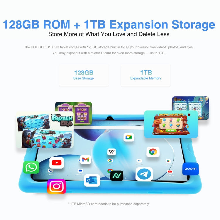 تابلت Doogee U10 للأطفال، واي فاي، ذاكرة وصول عشوائي 4 جيجابايت + ذاكرة وصول عشوائي 128 جيجابايت، شاشة عالية الدقة 10.1 بوصة