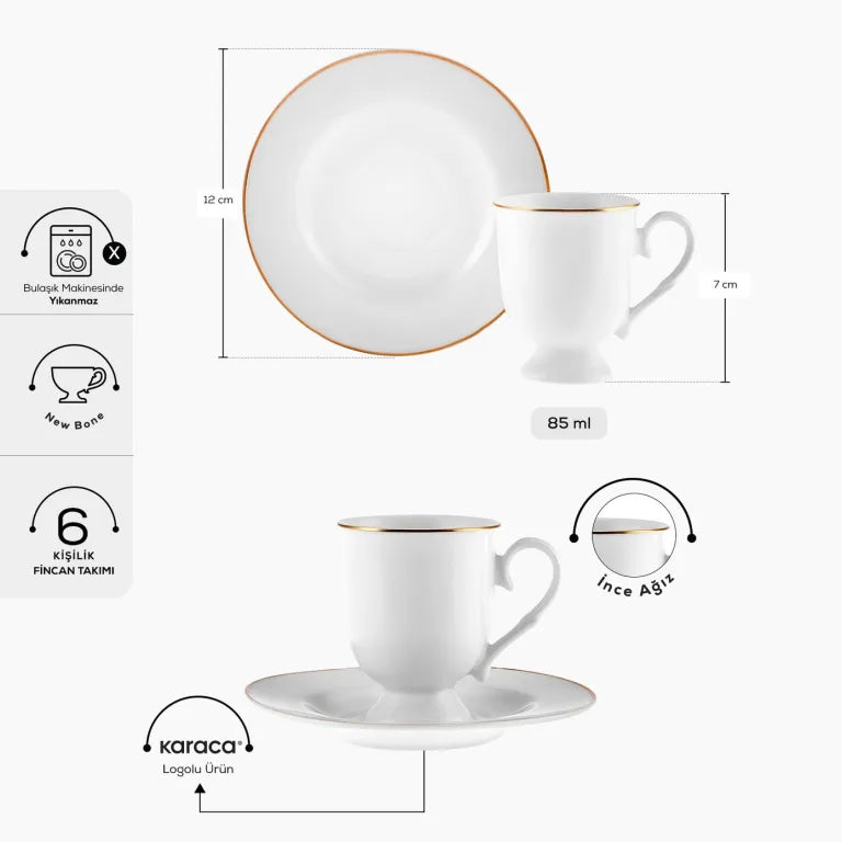 Karaca Alin 6-Person Coffee Cup Set, 85 ml