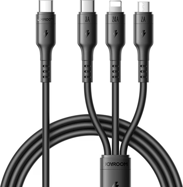 Joyroom S-A61 OmniGo Series 3.5A Type-C to Type-C + Lightning + Micro 3-in-1 Charging Cable 1.2m - Black