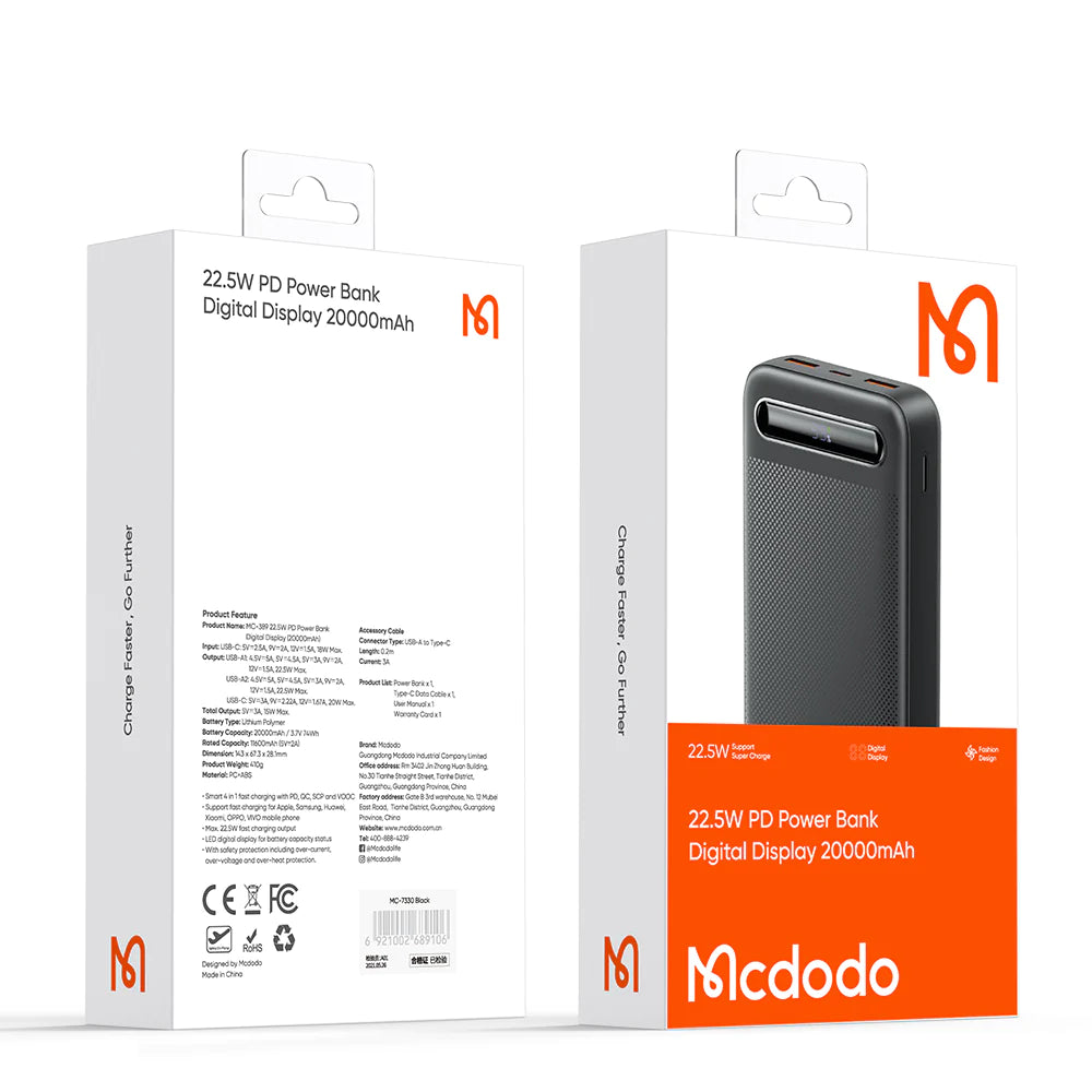 Mcdodo 22.5W PD digital display 20000mAh