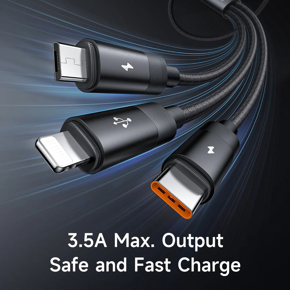 كابل مكدودو مضفر من النايلون 3 في 1 مع مصباح ليد 1.2 متر - أسود