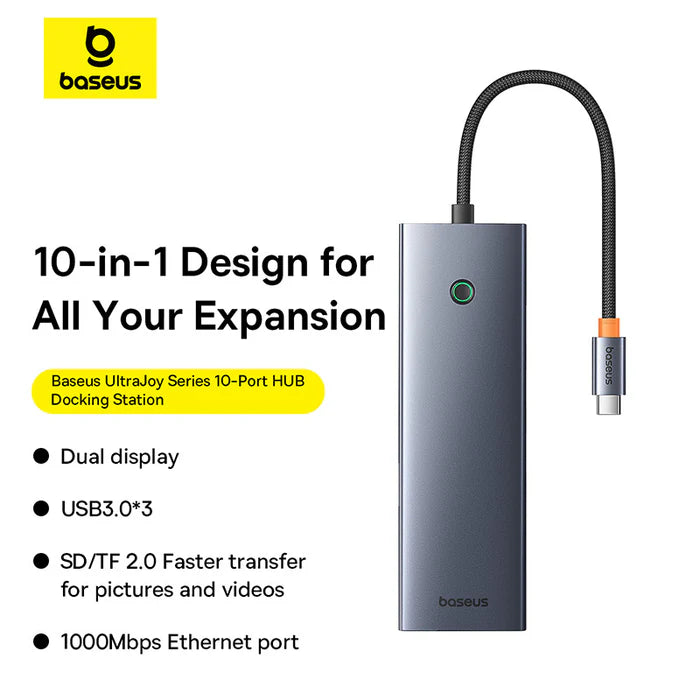 محطة إرساء ذات 7 منافذ Baseus UltraJoy HUB - رمادي