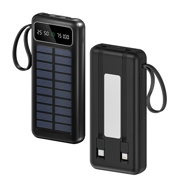Solar Power Bank 30000mAh with LED Flashlight - Portable Charger