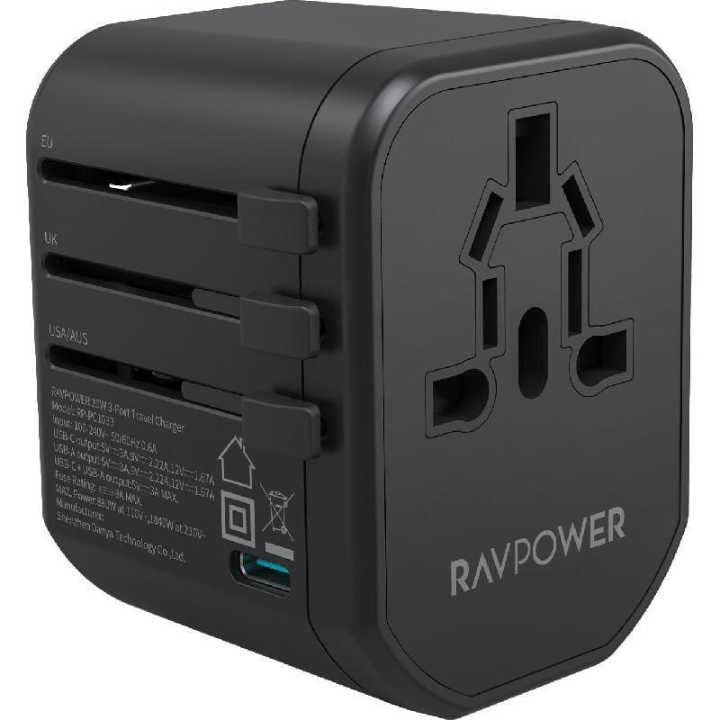 RAVPower 20W 3-Port Travel Charger Universal Power Adapter