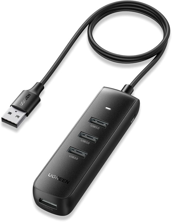 يوجرين USB Hub 4 منافذ بسرعة 5Gbps وكابل 1 متر - أسود