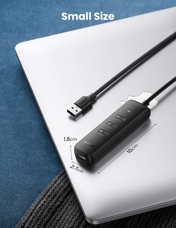 يوجرين USB Hub 4 منافذ بسرعة 5Gbps وكابل 1 متر - أسود