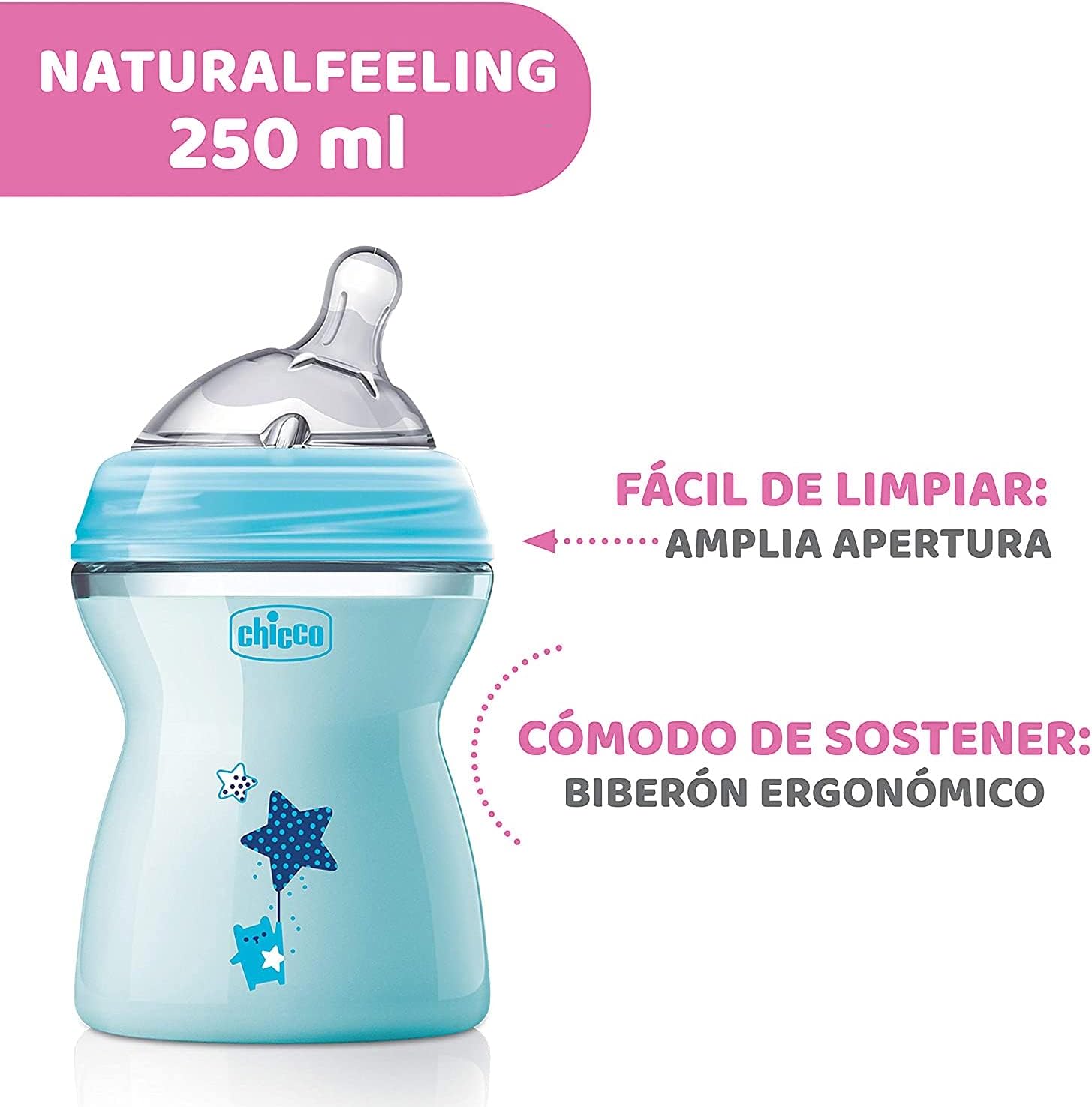 Chicco Natural Feeling Baby Bottle 250ml Anti-Colic 2M+ - Blue