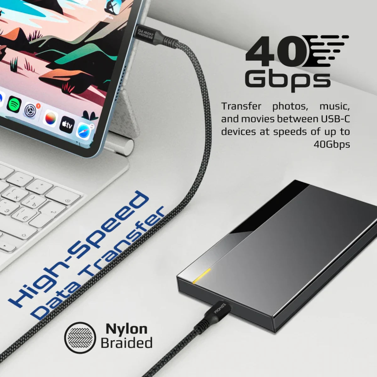 كابل بروميت باوربولت 240-1 متر بقدرة 240 واط من نوع USB-C ثاندربولت