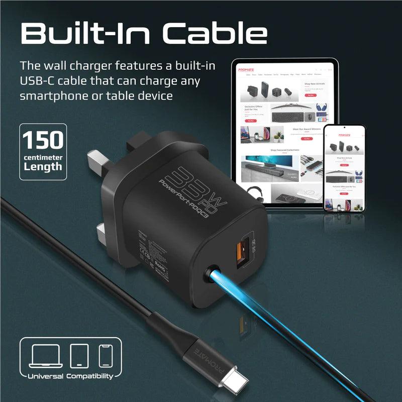 شاحن حائط فائق السرعة برومات بقوة 33 وات - أسود & أبيض