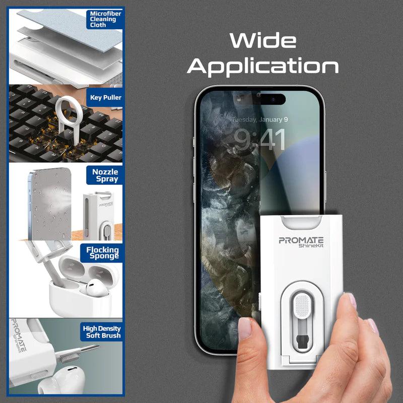 مجموعة تنظيف متعددة الوظائف 8 في 1 من برومات مع حامل للهاتف - أبيض