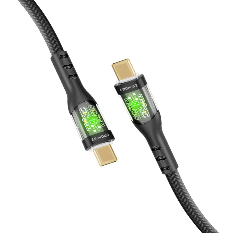 PROMATE TransLine-CC 60W Power Delivery Ultra-Fast USB-C Cable with Transparent Shells
