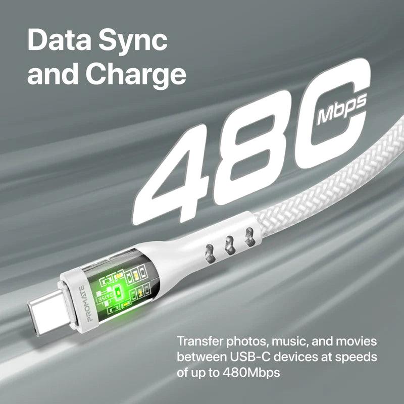 كابل شحن يو إس بي سي فائق السرعة 60 وات من برومات - أسود & أبيض