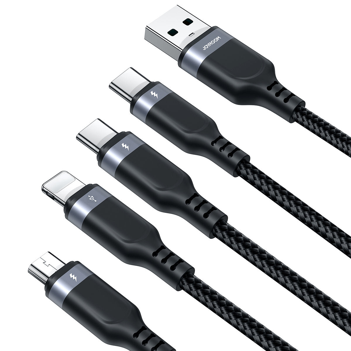 Joyroom Multi-Use 3.5A Type-C*2+Lightning+Micro 4-in-1 Data Cable 1.2m - Black