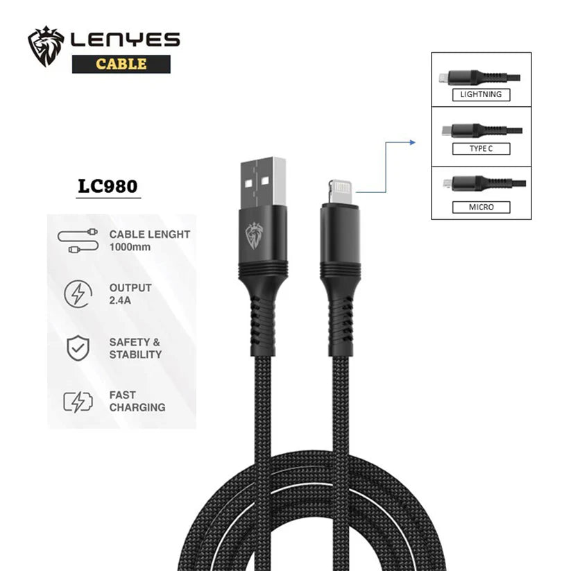 Lenyes LC980 Fast Charging USB to iPhone Cable – 1M