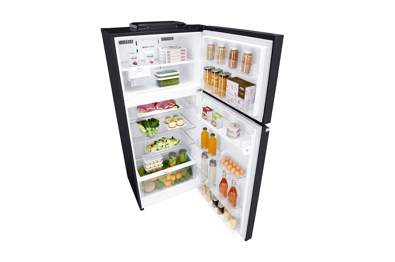 ثلاجة فريزر علوي ، 547 لتر سعة اجمالية ، بتصميم زجاجي أسود، بخاصية تبريد الباب ™+Hygiene Fresh، لون أسود