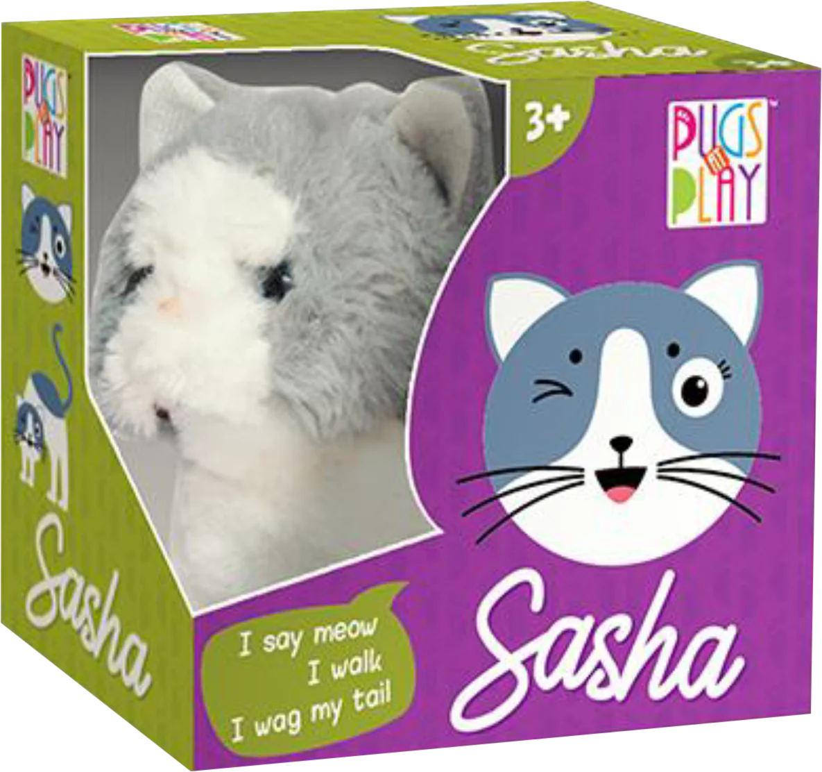 استمتع بدمية Pugs At Play Sasha Walking Cat ST-PAP08، قطة تفاعلية تمشي وتصدر أصوات ممتعة، مثالية للأطفال ولجمع الدمى التفاعلية.