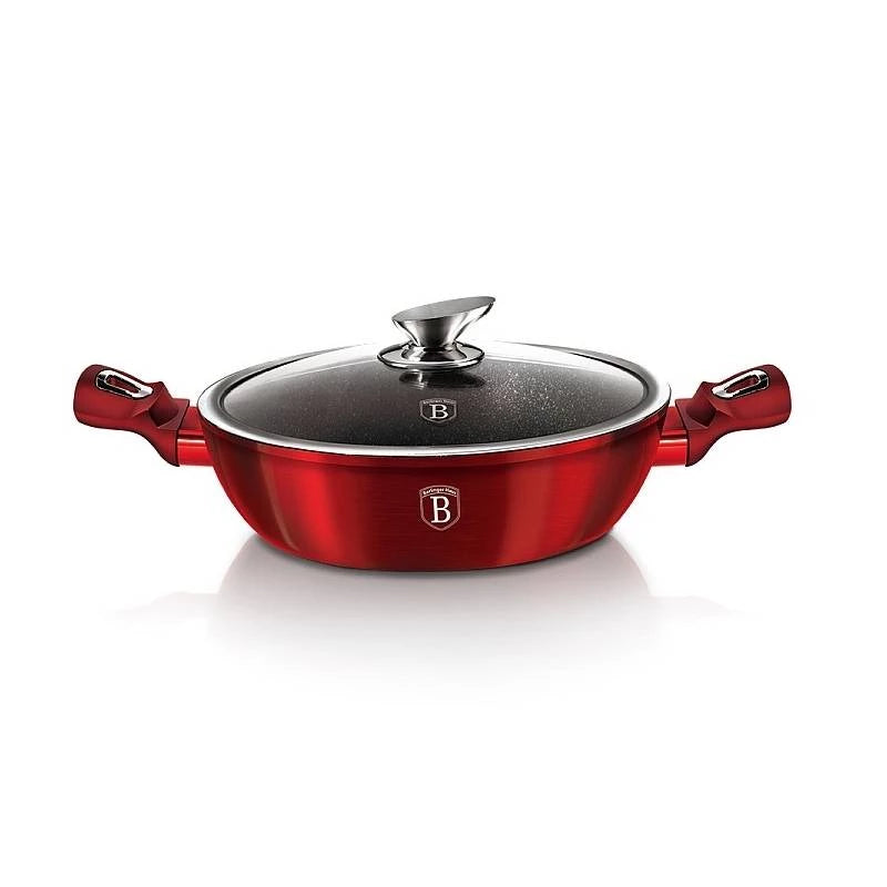Berlinger Haus Shallow Pot 24cm with Lid – Dark Red