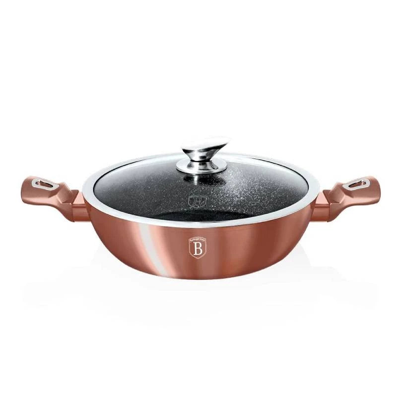 قدر مسطح برلينجر هاوس 28 سم مع غطاء - روز قولد معدني