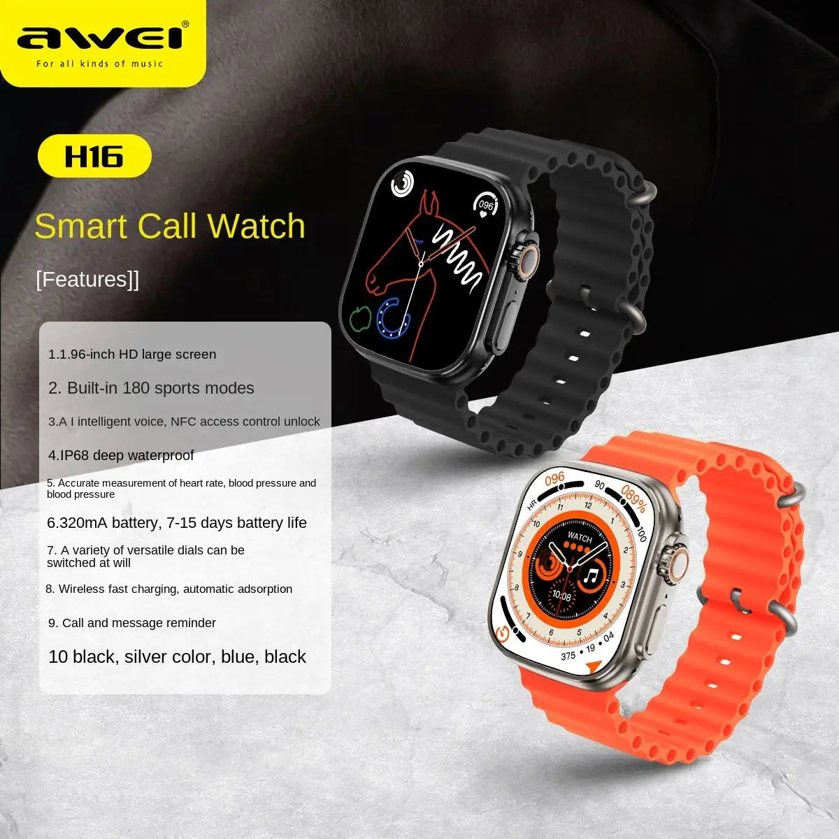 Awei Smart Watch Multi-Sports Modes / Sleep and Heart Monitoring - Black