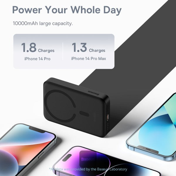 باور بانك مغناطيسي صغير لاسلكي سريع الشحن من باسيوس بسعة 10000 مللي أمبير في الساعة 30 وات