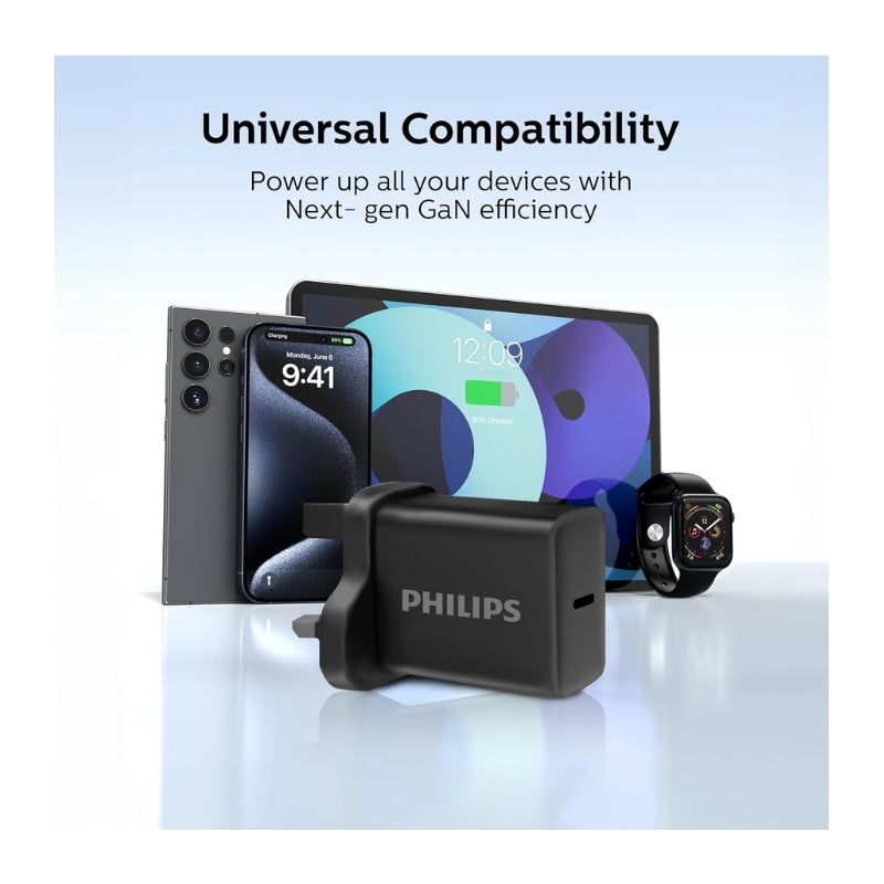 Philips Wall Charger 30W with USB-C Cable C-C Black Fast Charging