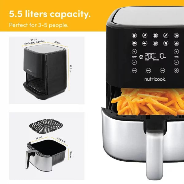 Nutricook Rapid Airfryer 2 / 5.5L / Digital Control Panel Display - Silver