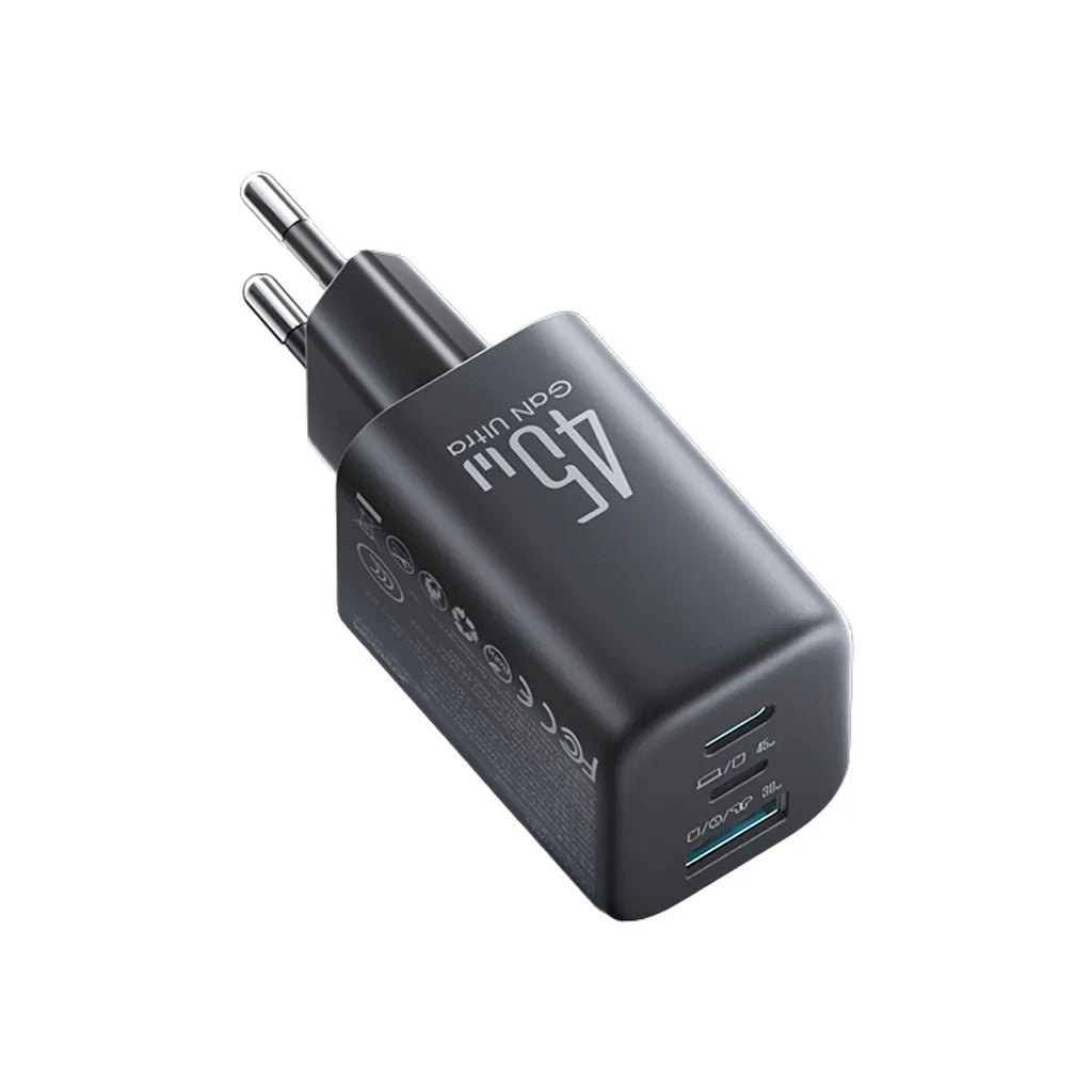 شاحن Joyroom JR‑TO1 GaN 45W 3 منافذ – USB‑C & USB‑A