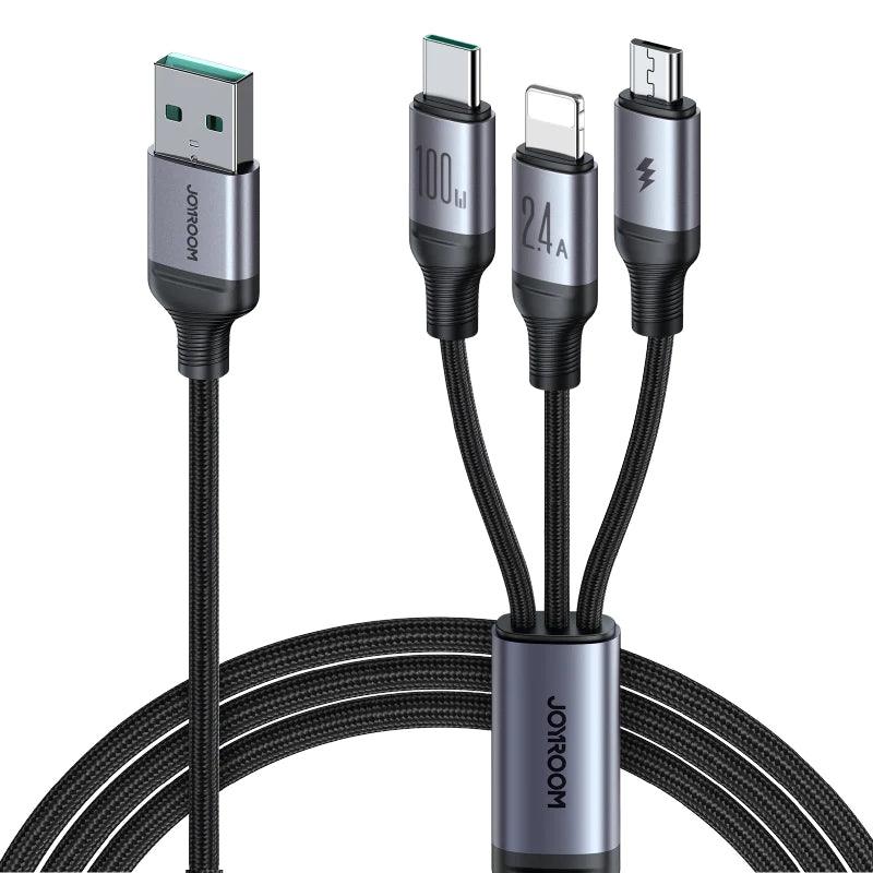 Joyroom SA21-1T3 Speedy Series 100W 3-in-1 Fast Charging Cable ( L+C+M) 1.2m-Black