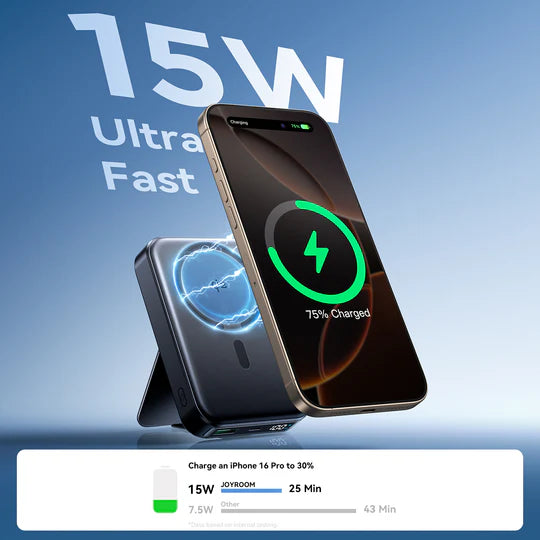 باور بانك لاسلكي مغناطيسي من جوي روم بسعة 10000 مللي أمبير/ساعة مع حامل