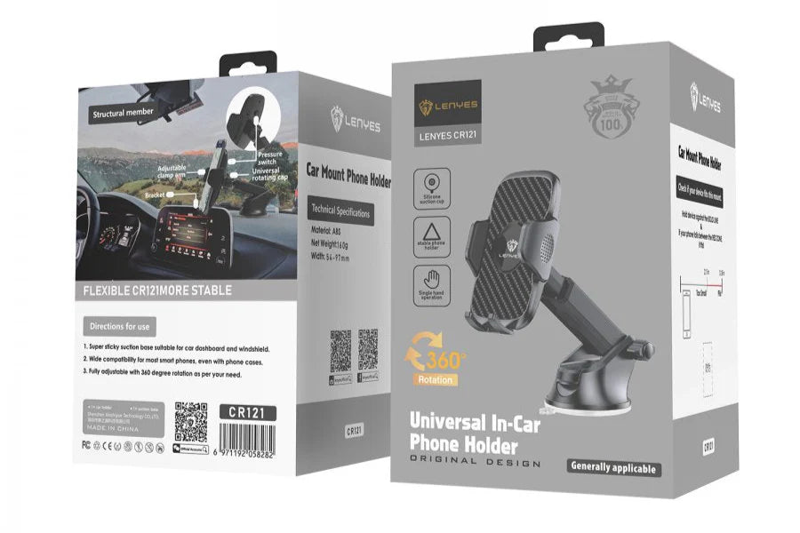 LENYES CR121 Magnetic Car Phone Holder – Black & Compact