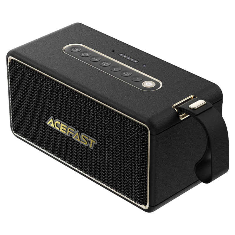 ACEFAST Retro Portable Bluetooth Speaker | Premium Leather Handle | Gold Accents | Vintage Design