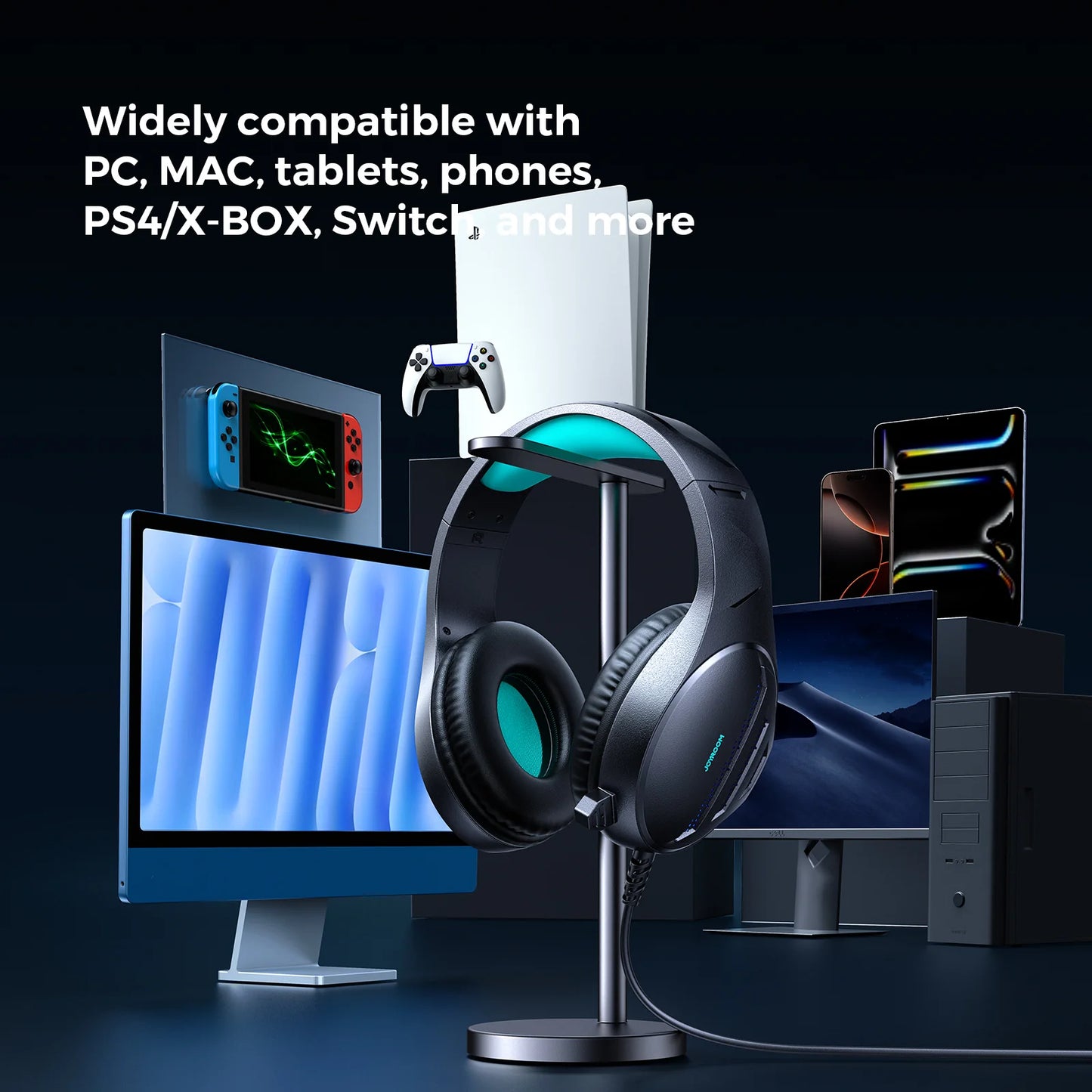 سماعة الألعاب Joyroom JR-HG2 - صوت 50 مم وإضاءة زرقاء ثلجية