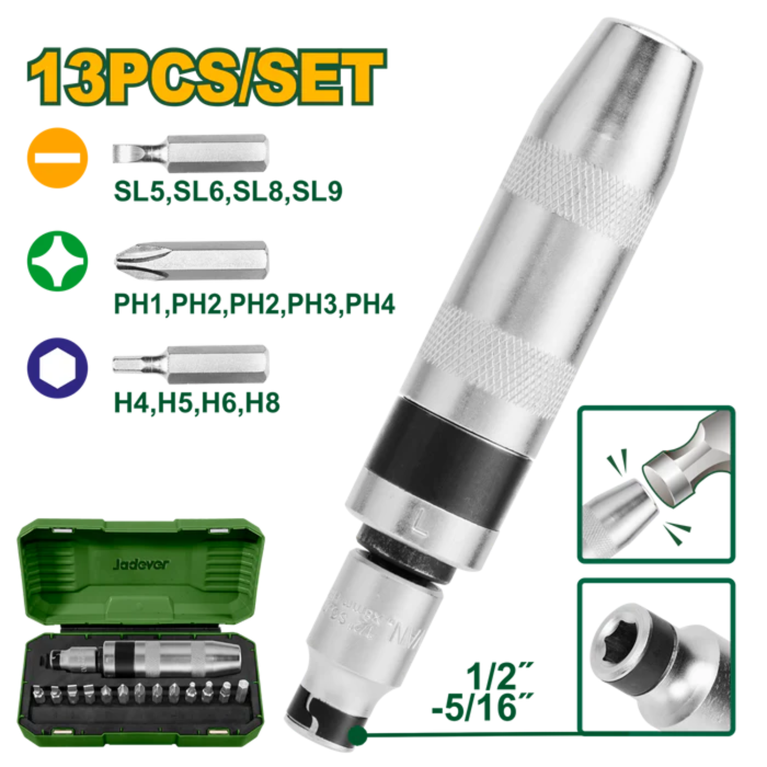 Jadever 13-Piece Impact Screwdriver Set Durable & Versatile