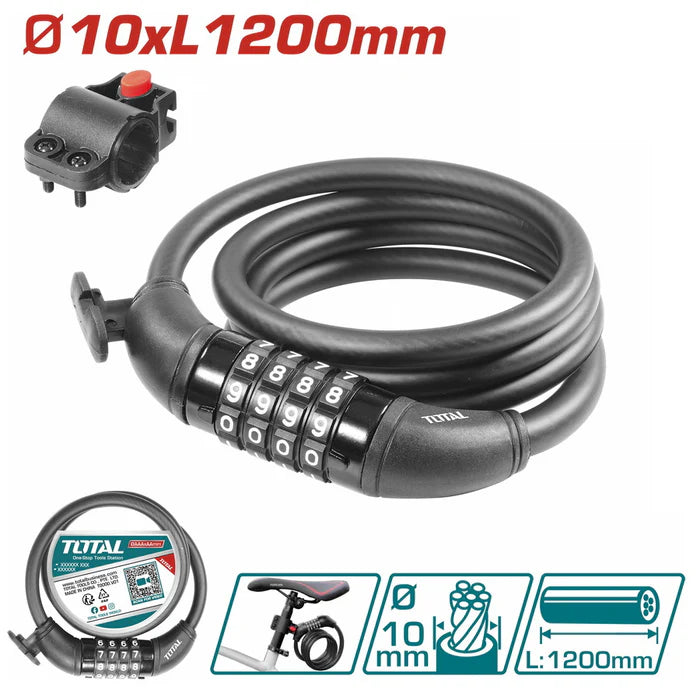 TOTAL 10×1200mm Bike Lock with Numbers (TBK21012) – Advanced Security