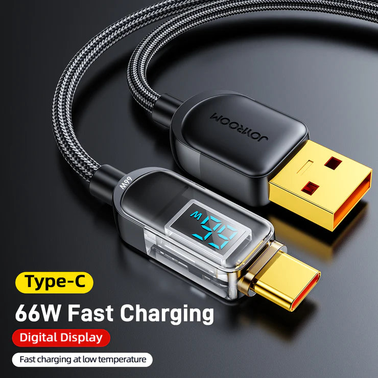 Joyroom 66W USB-A to Type-C Digital Display Fast Charging Data Cable 1.2m - Black