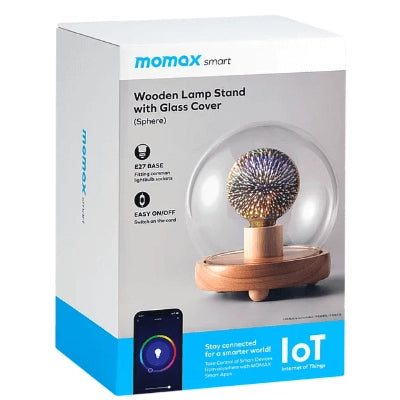 حامل مصباح خشبي ذكي من موماكس مع غطاء زجاجي