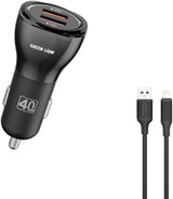 شاحن سيارة Green Lion بقوة 40 واط + كابل USB-A إلى Lightning