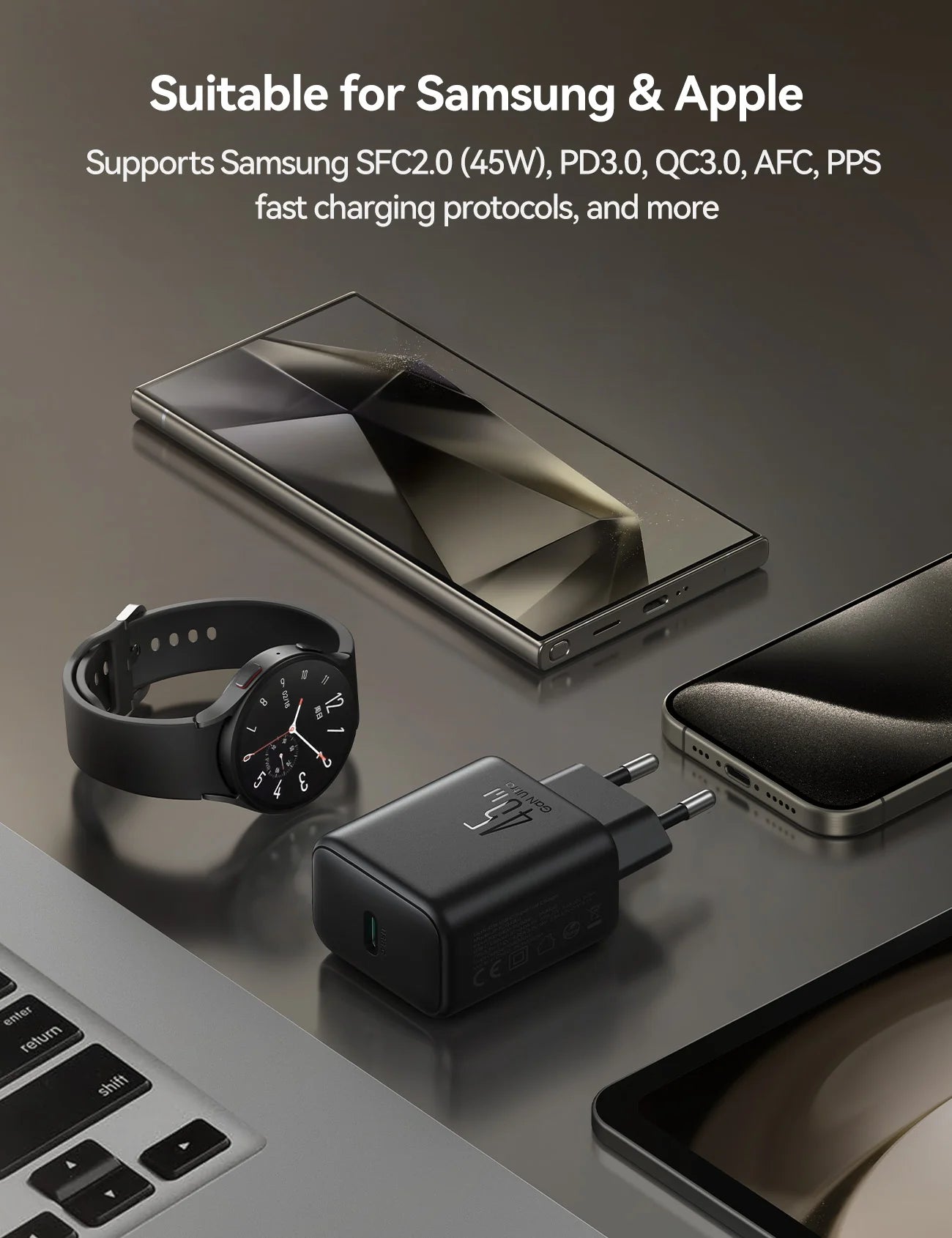 Joyroom JR-TCG13 45W GaN Wall Charger for Samsung Ultra - Black