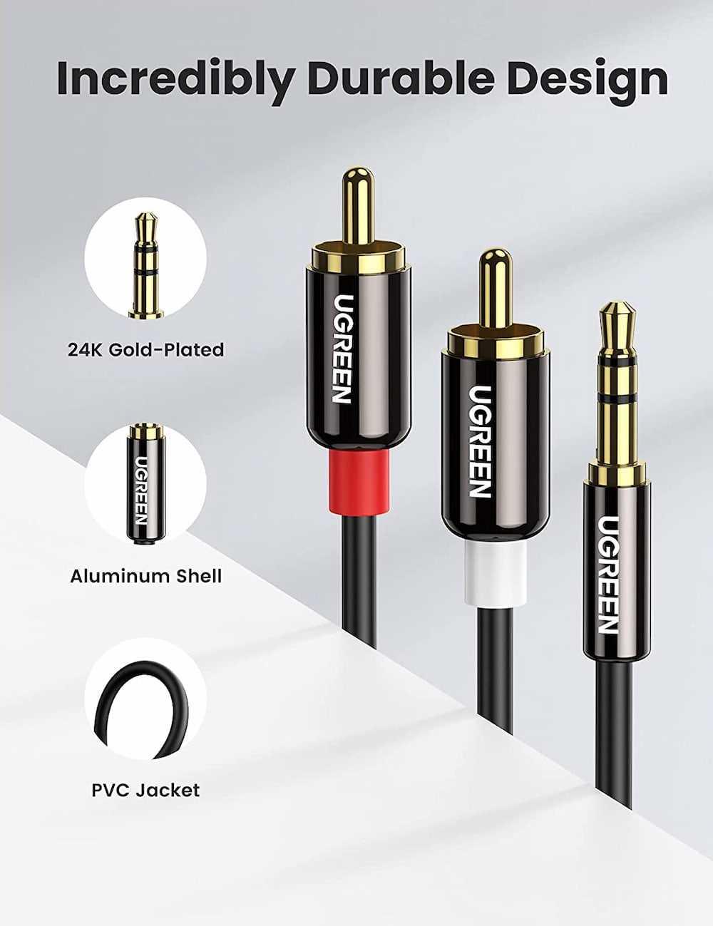 كابل UGREEN 3.5 مم ذكر إلى 2RCA ذكر 1.5 متر - أسود