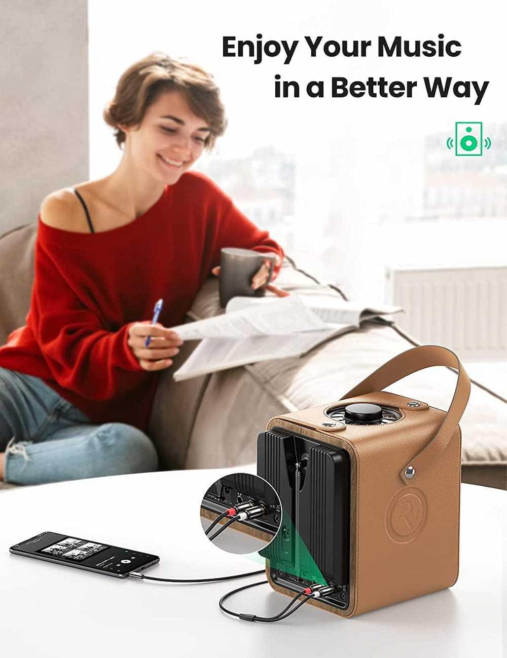 كابل UGREEN 3.5 مم ذكر إلى 2RCA ذكر 1.5 متر - أسود