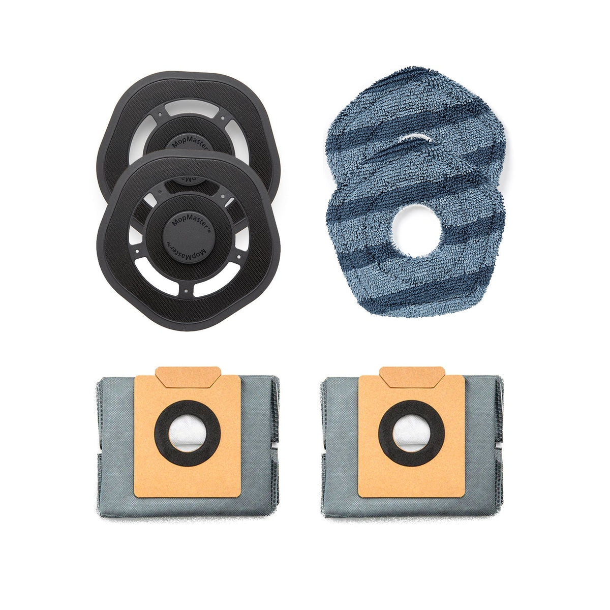 eufy X10 Pro Omni Mop Pad Holder (2 Pack) + Mop Cloths (2 Pack) + Dust Bags (2 Pack) - Black