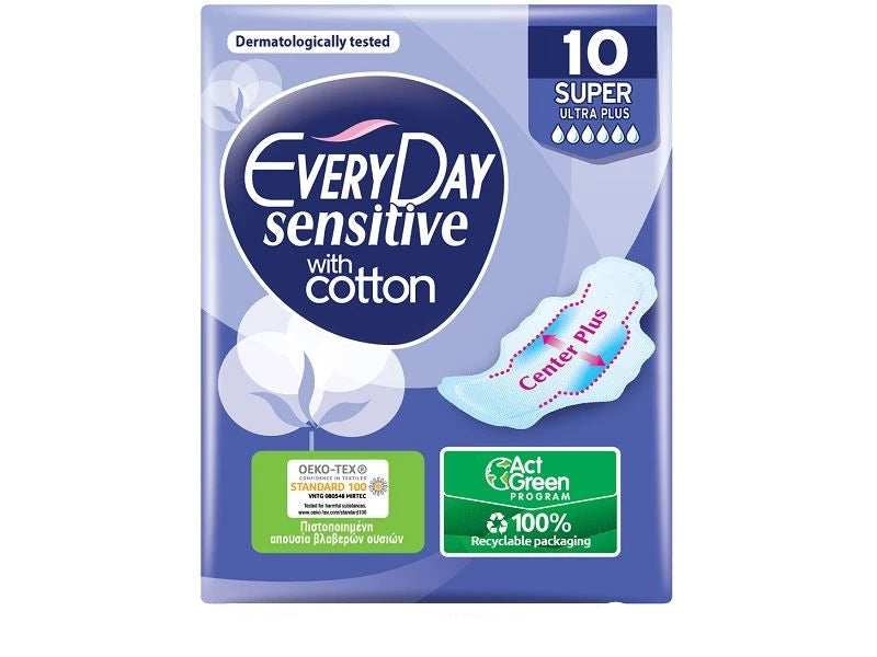 EveryDay Super Ultra Plus Sensitive Sanitary Pads with Cotton – 10 Pads
