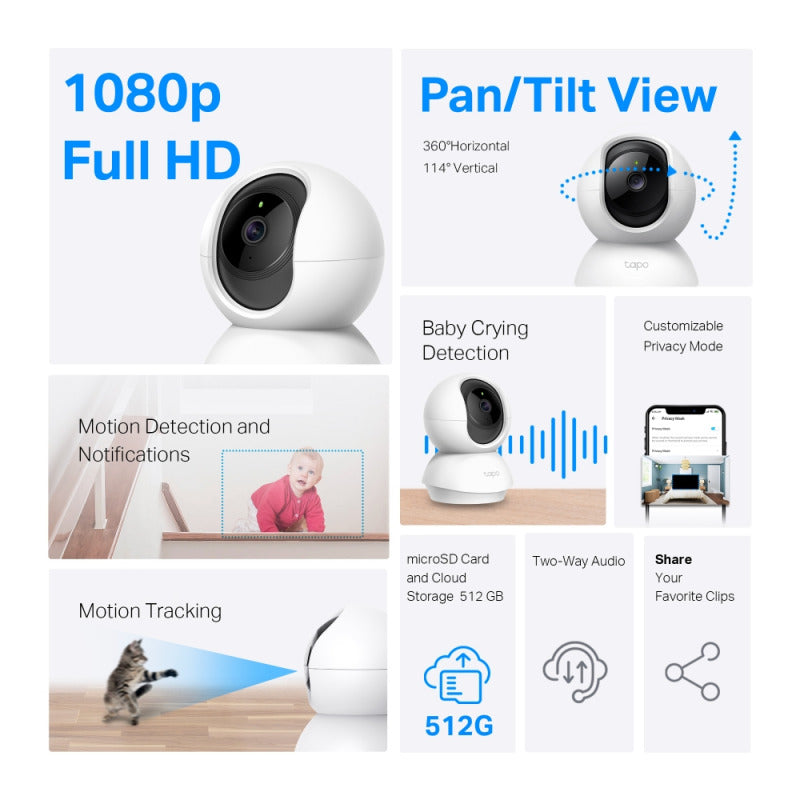 TP-Link Tapo C200Cكاميرا بانورامية/إمالة | دقة 1080 بكسل، رؤية ليلية