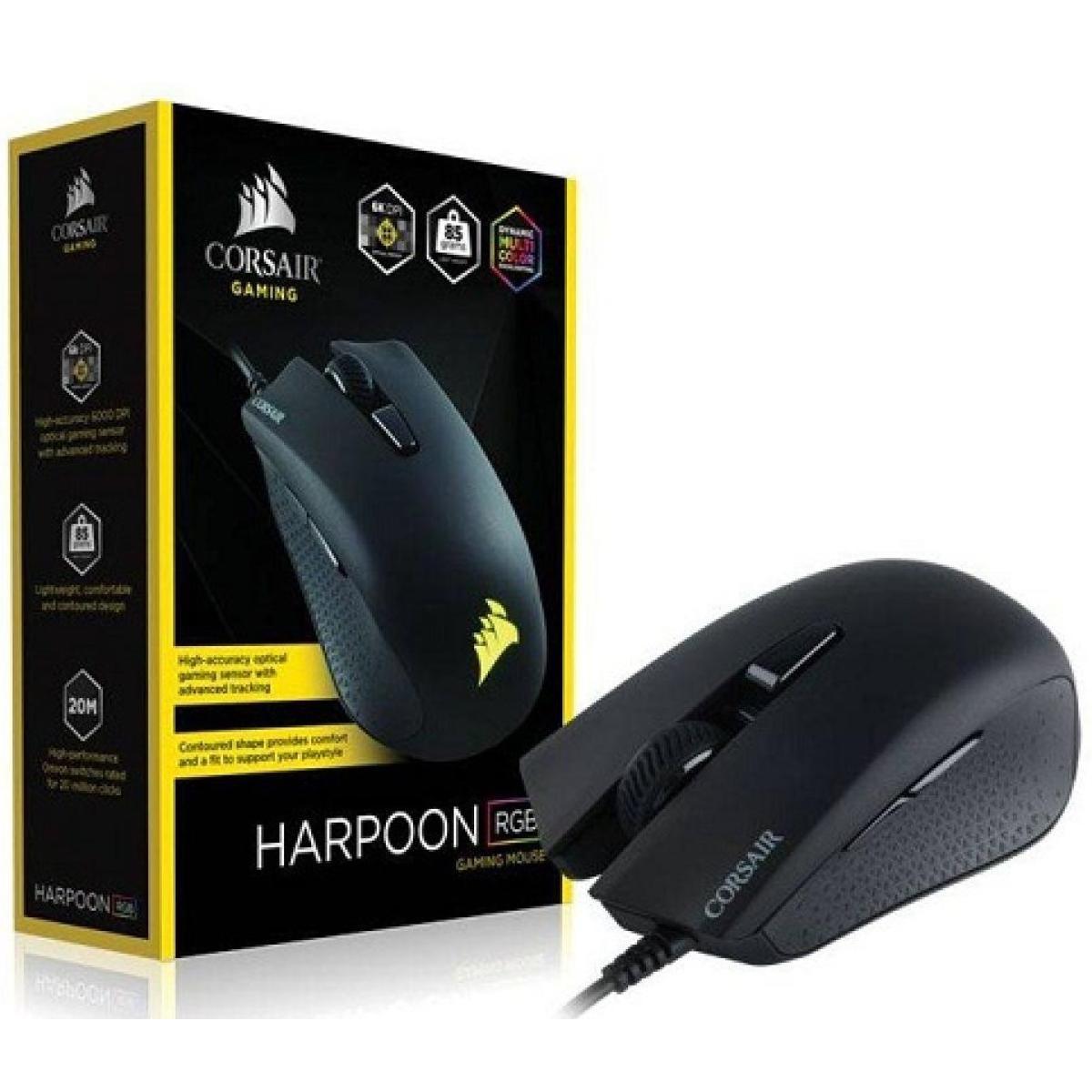 ماوس ألعاب سلكي Corsair HARPOON RGB بمستشعر بصري 6000 نقطة في البوصة بتصميم خفيف الوزن