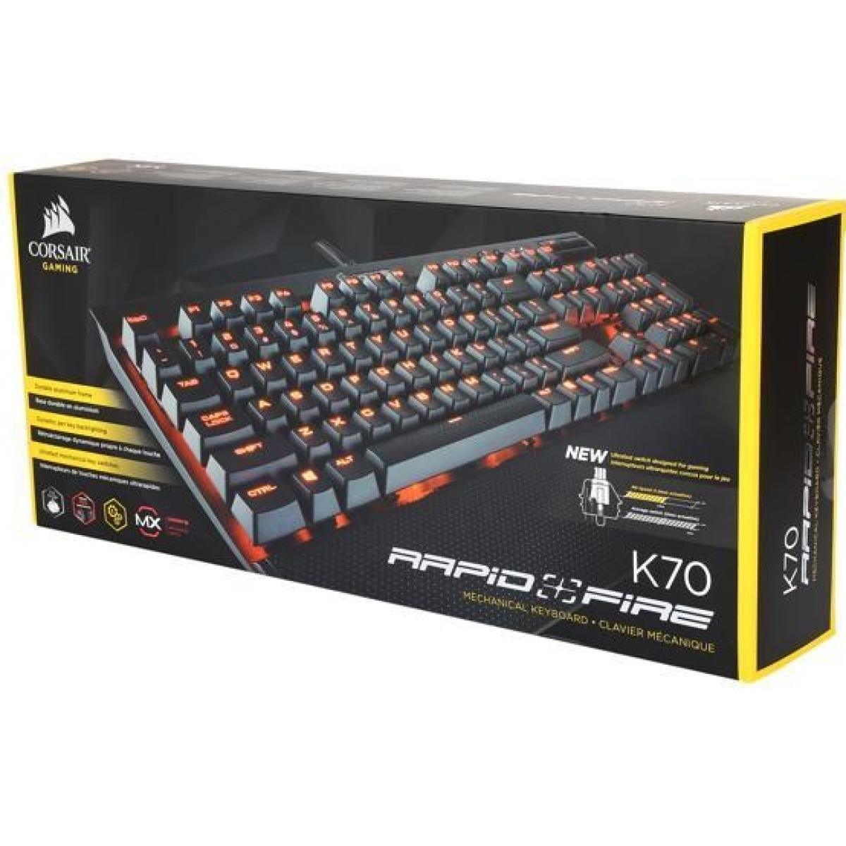 لوحة مفاتيح الألعاب الميكانيكية Corsair K70 RAPIDFIRE ذات الإضاءة الحمراء CHERRY® MX Speed Switch مع مسند للمعصم