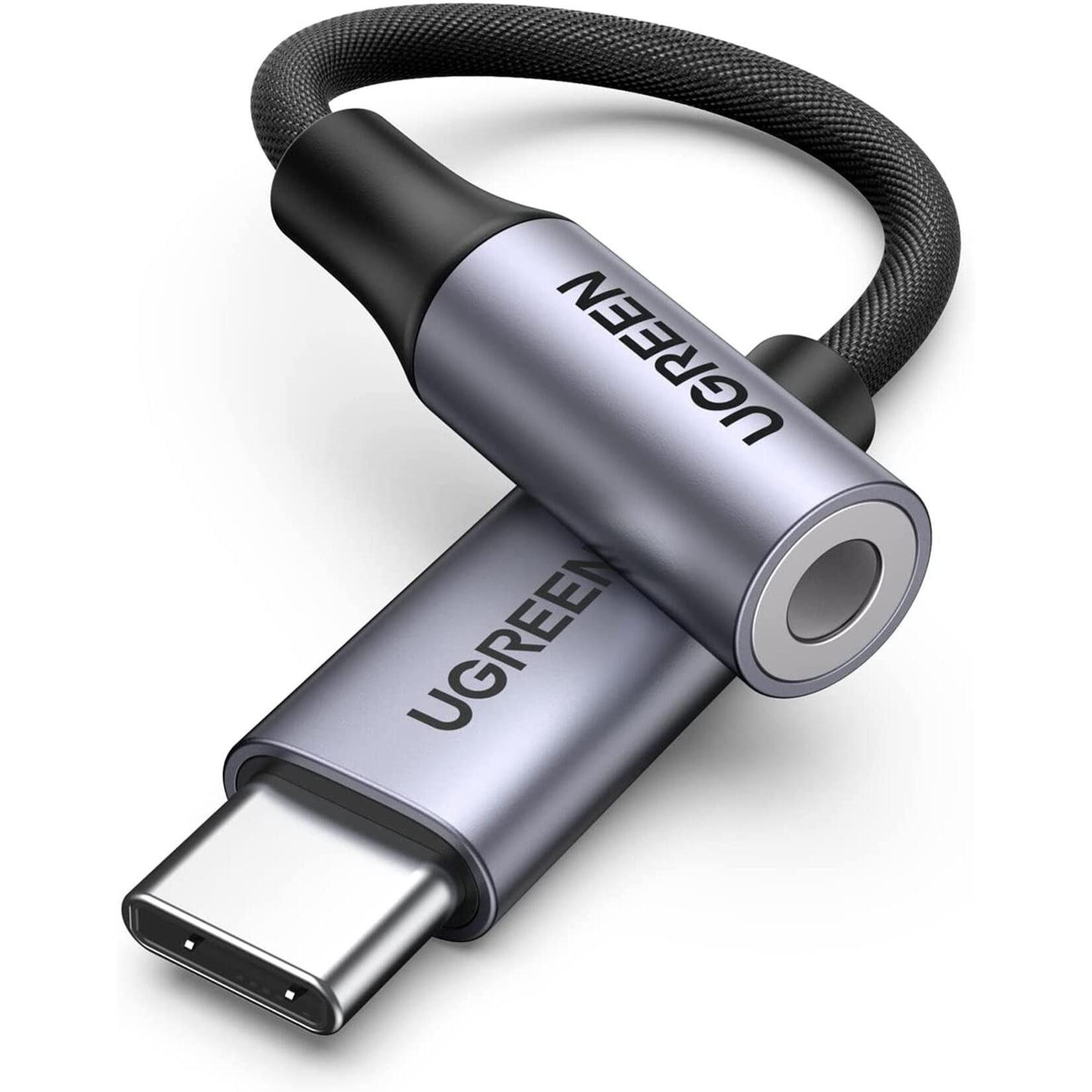 كبل يوجرين USB-C إلى 3.5 ملم طول 10 سم، بغلاف ألومنيوم