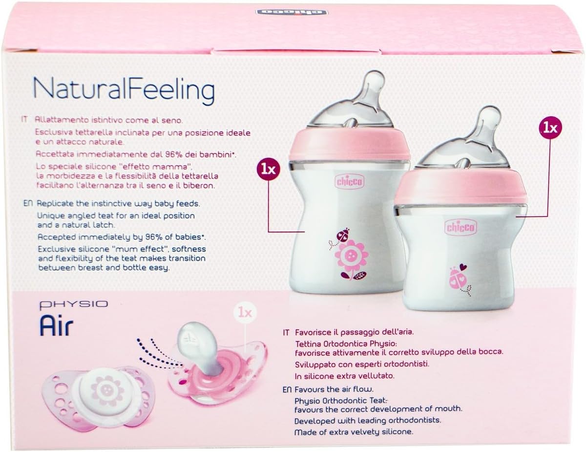 Chicco Natural Feeling Gift Set baby girls Feeding Kit - Pink
