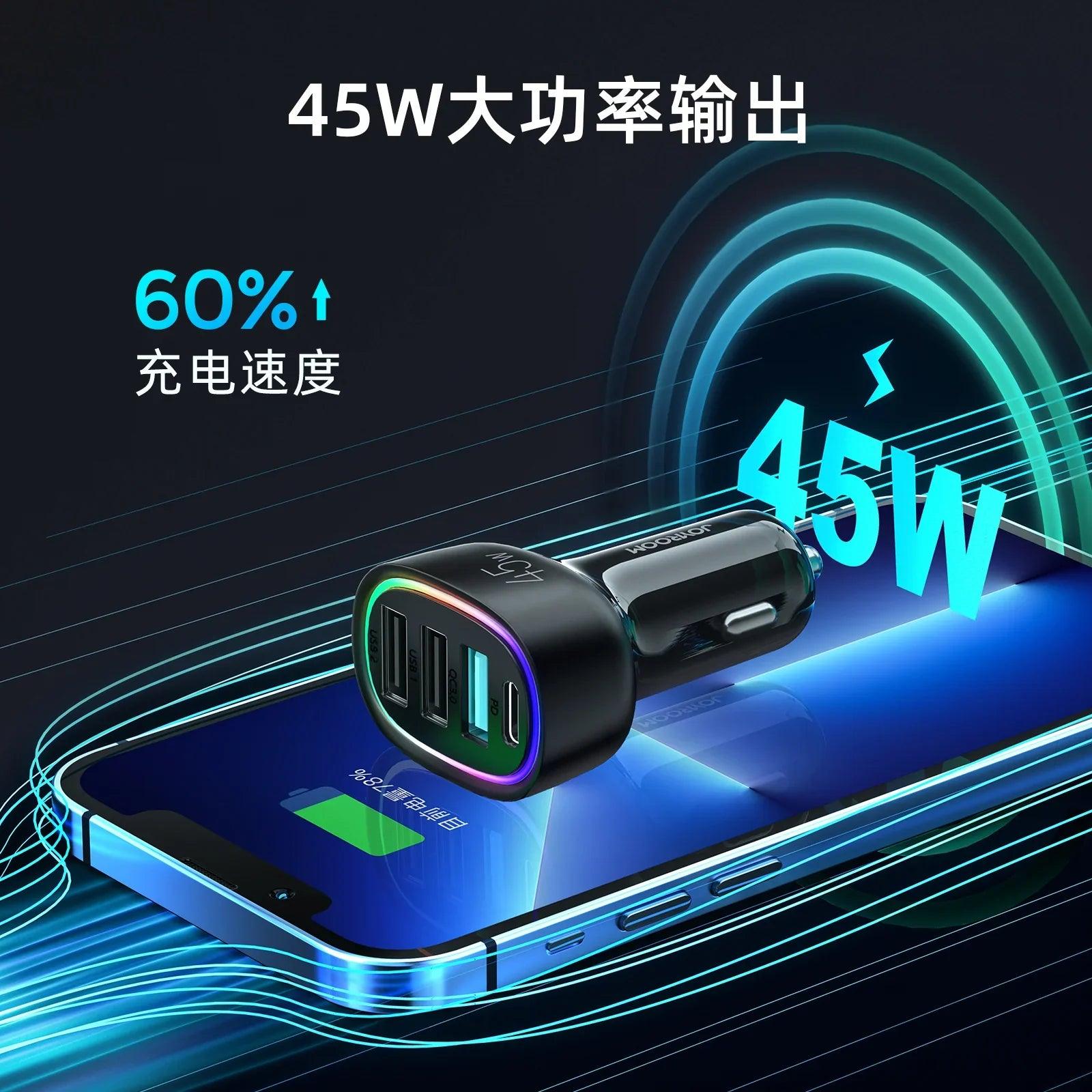 شاحن سيارة جوي روم 70 وات و 3 منافذ - أسود