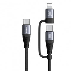 2 in 1 Fast Charging Data Cable 60W Type C to Lightning & Type C - Black