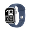Apple Watch Series 10 GPSساعة هيكل من الألومنيوم باللون الفضي مع حزام رياضي من قماش الدنيم